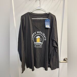 NWT Life Is Good Happy Holidays V-Neck Long Sleeve